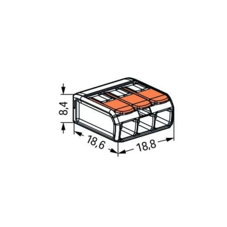 Borne WAGO 221 Mini 3x4mm² à leviers souple & rigide - Wago | 221-413