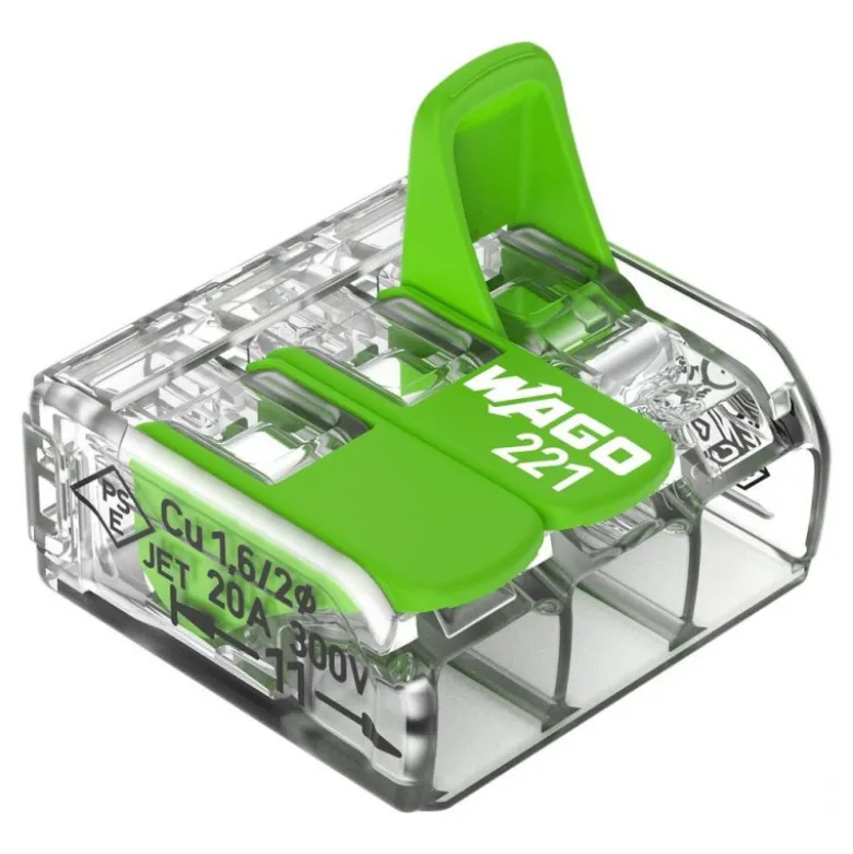 Boîte de 12 bornes WAGO Green 221 3x6mm² à leviers souple & rigide - WAGO |221-423/995-012