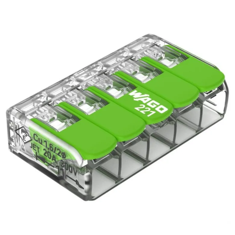 Boîte de 8 bornes WAGO Green 221 3x6mm² à leviers souple & rigide - WAGO | 221-425/995-008
