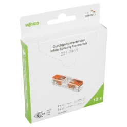 Boîte de 12 bornes WAGO 221 Inline 2x4mm² à leviers souple & rigide - Wago | 221-2411/995-012