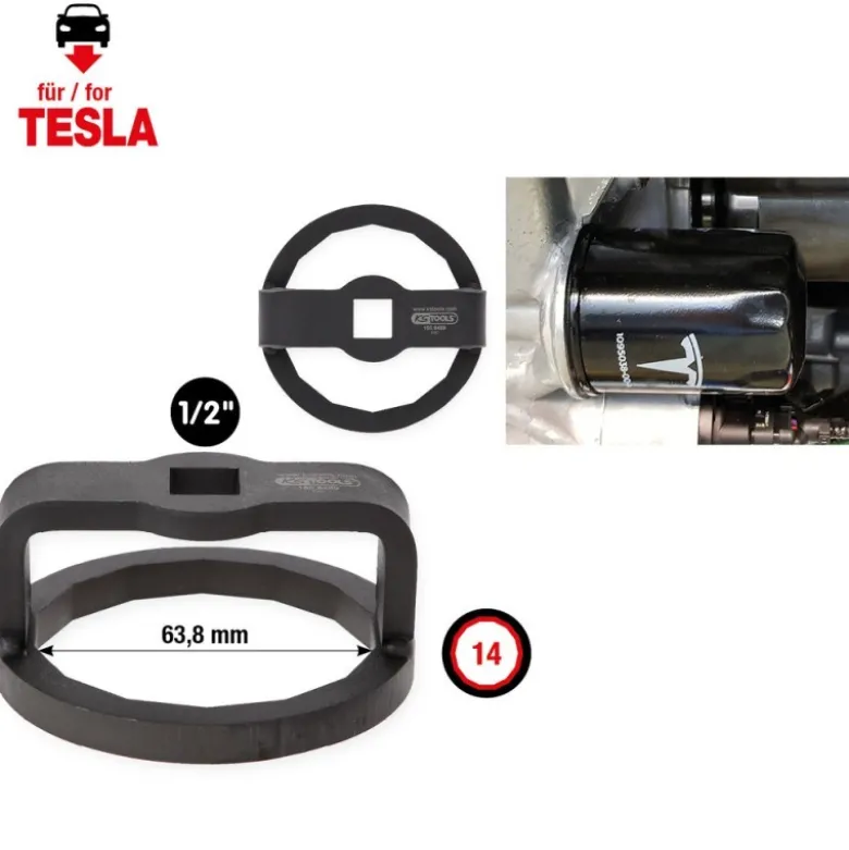 Clé de filtre à huile 1/2'' pour Tesla, Ø 63,8 mm / 14 surfaces - KSTools | 150.9469