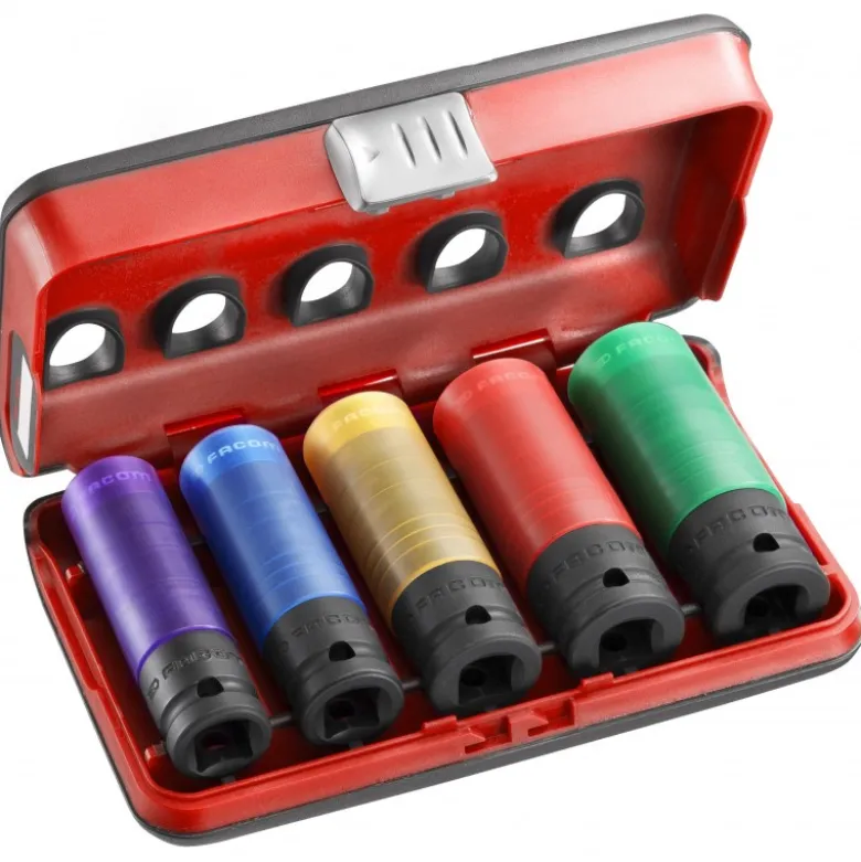 Coffret 1/2" Facom de 5 douilles longues à chocs renforcées 15, 17, 19, 21 et 22 mm | NSI.5LPB
