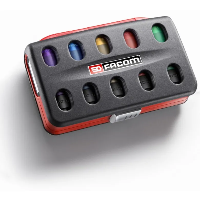 Coffret 1/2" Facom de 5 douilles longues à chocs renforcées 15, 17, 19, 21 et 22 mm | NSI.5LPB