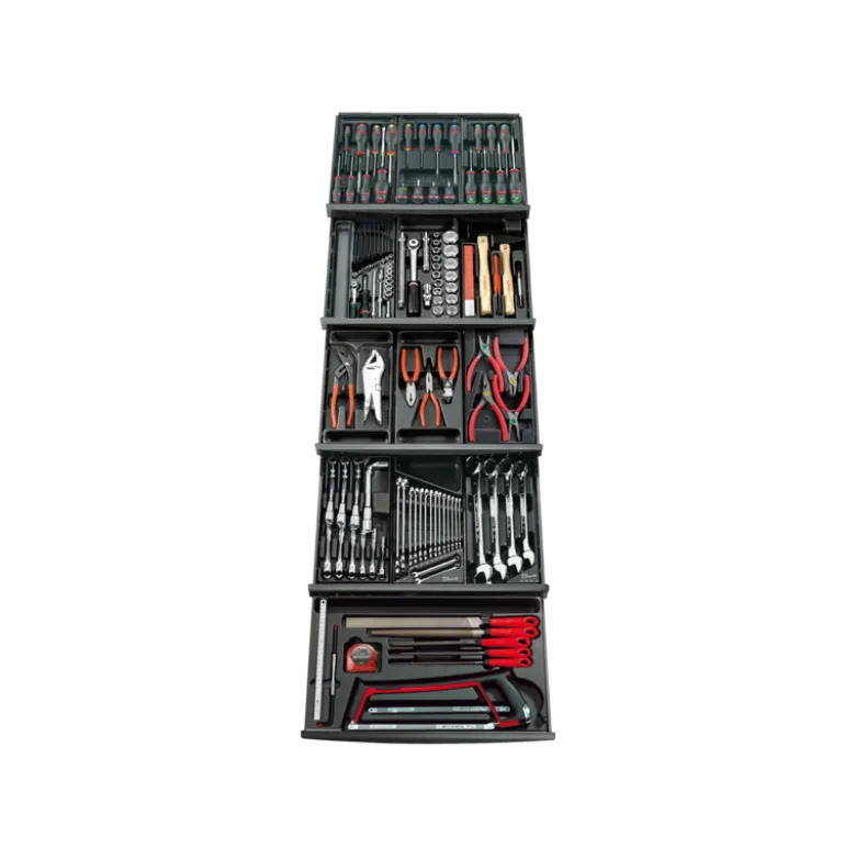 COMPOSITION DE 145 OUTILS AVEC SYSTEME DE RANGEMENT DE 13 MODULES POUR 5 TIROIRS CM.143PF