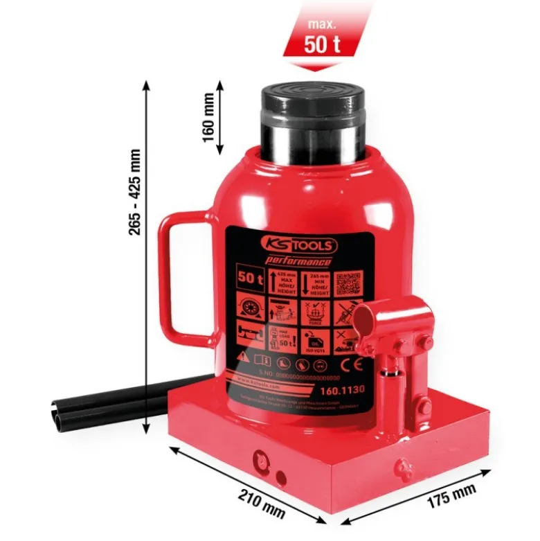 Cric bouteille hydraulique Performance, 50000 kg, levée : 265-425 mm - KSTools | 160.1130