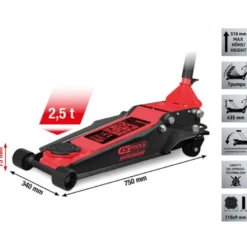 Cric hydraulique Performance en acier, 2 500 kg, plat, levée : 75-510 mm - KSTools | 160.1015