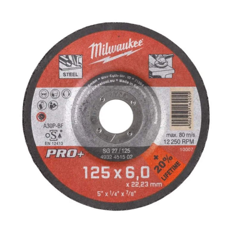 DISQUE A MEULER 125 EPAISSEUR 6 MM PRO+ 1PC Milwaukee | 4932451502