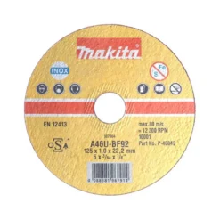 Disques à tronçonner métal et inox pour meuleuse Ø 125mm, Alésage 22,23mm, Epaisseur 1,6mm, (A) 36 S-BF Makita | B-46931