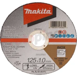 Disques à tronçonner métal et inox pour meuleuse Ø 125mm, Alésage 22,23mm, Epaisseur 1mm, (A) 60 T Makita | E-17120
