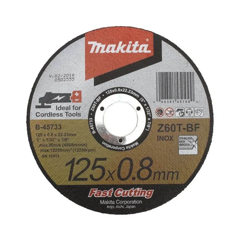 Disques à tronçonner métal et inox meuleuse Ø 125mm, Epaisseur 0,8mm, Type Z60V, Moyeu Plat Makita | E-22953