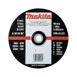 Disques à tronçonner métal pour meuleuse Ø 115mm, Alésage 22,23mm, Epaisseur 2,5mm, Type (A) 30 R Makita | A-85307