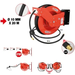 Enrouleur mural de tuyau d’air Ø10 mm, Raccord 3/8'' , 20 m - KSTools | 515.3425