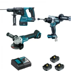ENSEMBLE DE 3 MACHINES - Meuleuse - Perceuse vis - Perfo-buri + Pack énérgie - Makita | DLX3157TJ