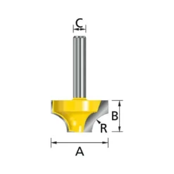 Fraise à moulurer 1/4 Rond 2 taillants sans roulements (A) 20mm, (B) 10mm, (C) 12mm, R 6mm Makita | 793070-3