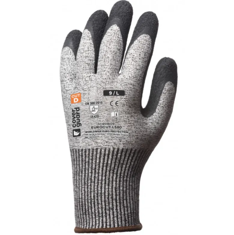 Gants EUROCUT L580 CUT D. HPPE J13, paume enduite latex noir - COVERGUARD | 1CRHB