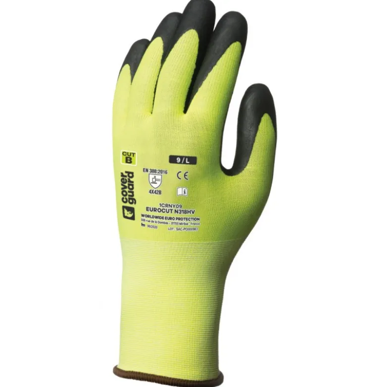 Gants EUROCUT N318HV cut B. HPPE J18 jaune paume nitrile - COVERGUARD | 1CRNY