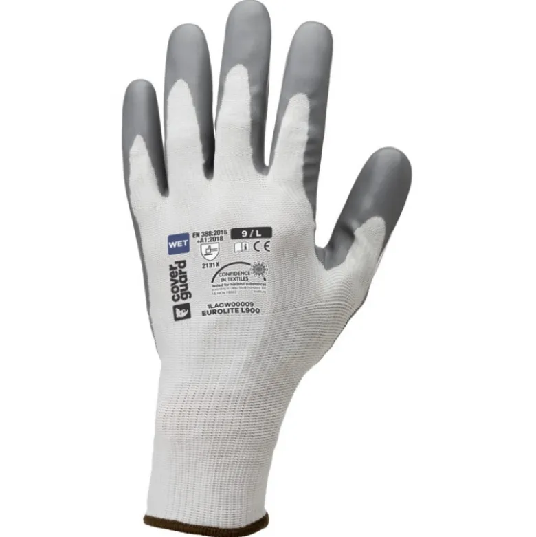 Gants EUROLITE L900 J13 PE recyclé blanc, enduit latex gris adhérisé diamant - COVERGUARD | 1LACW00