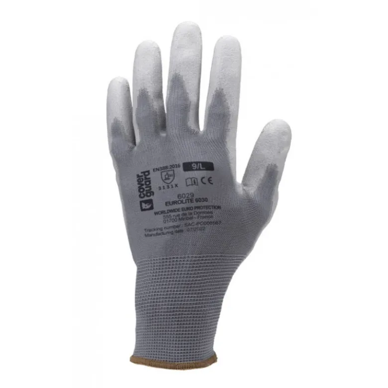 Gants EUROLITE 6030 polyester gris J13 paume enduite PU gris *CAR* - COVERGUARD | MOP6030