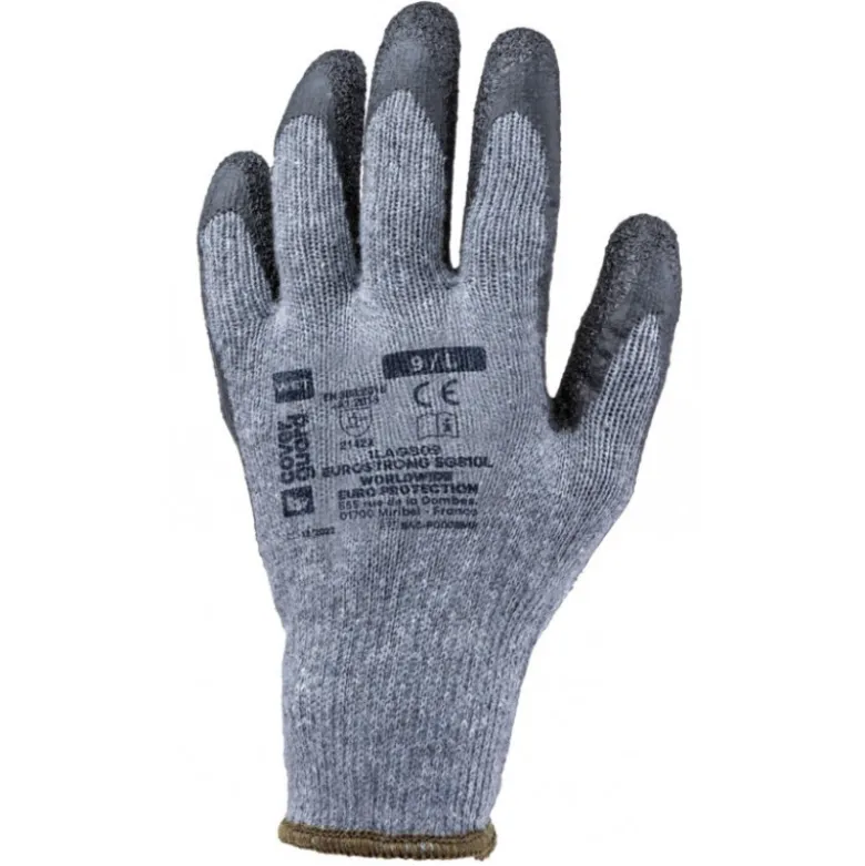 Gants EUROSTRONG SG810L polycoton gris, J10, paume enduite latex noir - COVERGUARD | 1LAGB0P