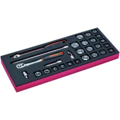 Jeu de douilles 3/8" et cliquet en poire, module mousse 1/3 Fit&Go - 28 pcs - Bahco | FF1E2103