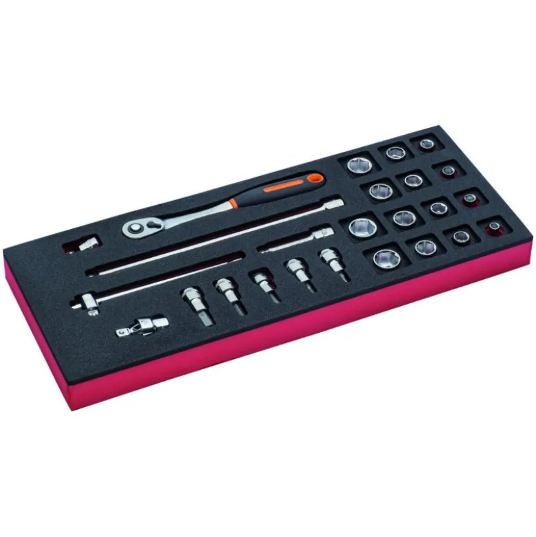 Jeu de douilles 3/8" et cliquets, module mousse 1/3 Fit&Go - 25 pcs - Bahco | FF1E2102