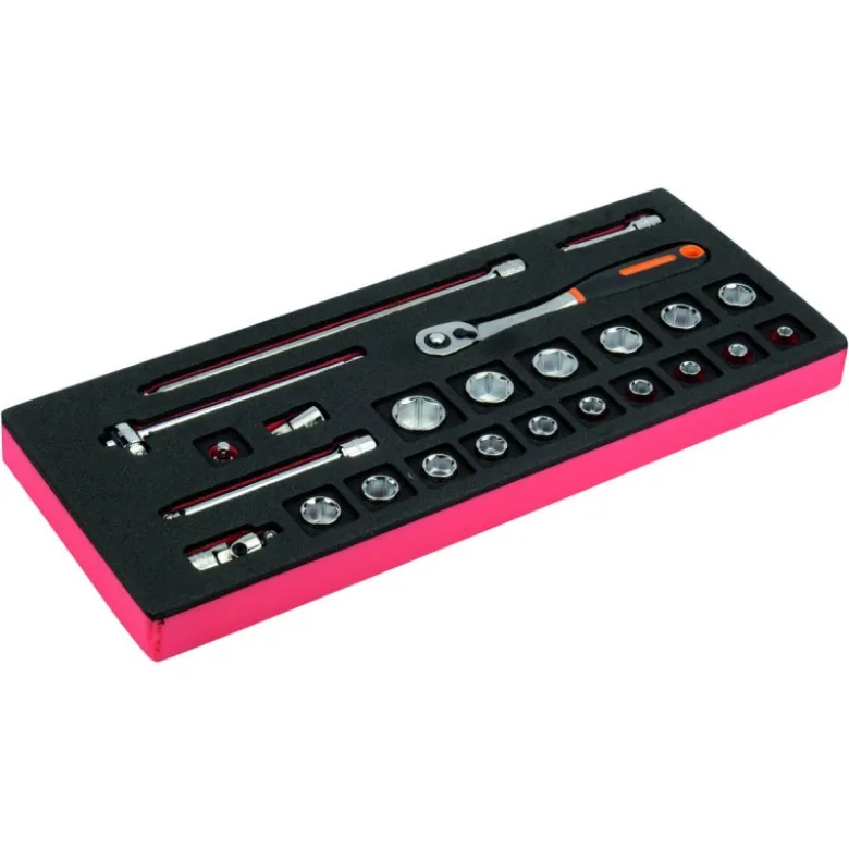 Jeu de douilles 3/8" et cliquets, module mousse 1/3 Fit&Go - 24 pcs - Bahco | FF1E2101