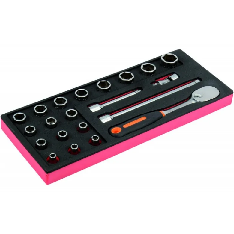 Jeu de douilles 1/2" et cliquets, module mousse 1/3 Fit&Go - 21 pcs - Bahco | FF1E2202