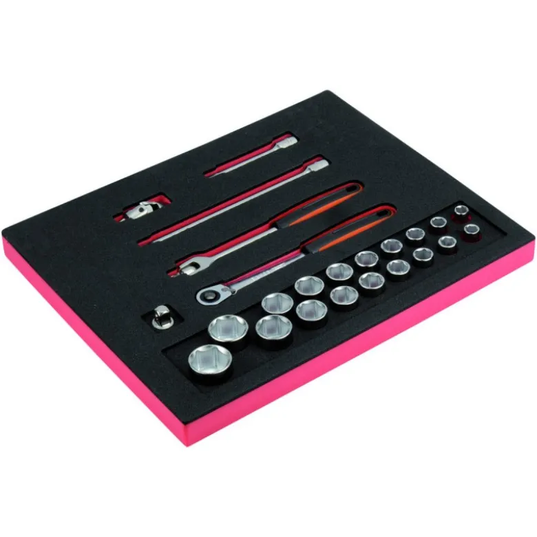 Jeu de douilles 1/2" et cliquets, module mousse 2/3 Fit&Go - 24 pcs - Bahco | FF1F2202