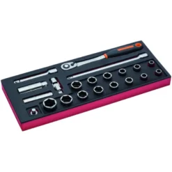 Jeu de douilles 1/2" et cliquet à tête ronde, module mousse 1/3 Fit&Go - 21 pcs - Bahco | FF1E2201