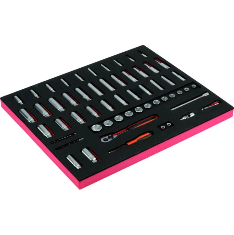 Jeu de douilles longues 1/4" + 3/8", module mousse 3/3 Fit&Go - 75 pcs - Bahco | FF1A54