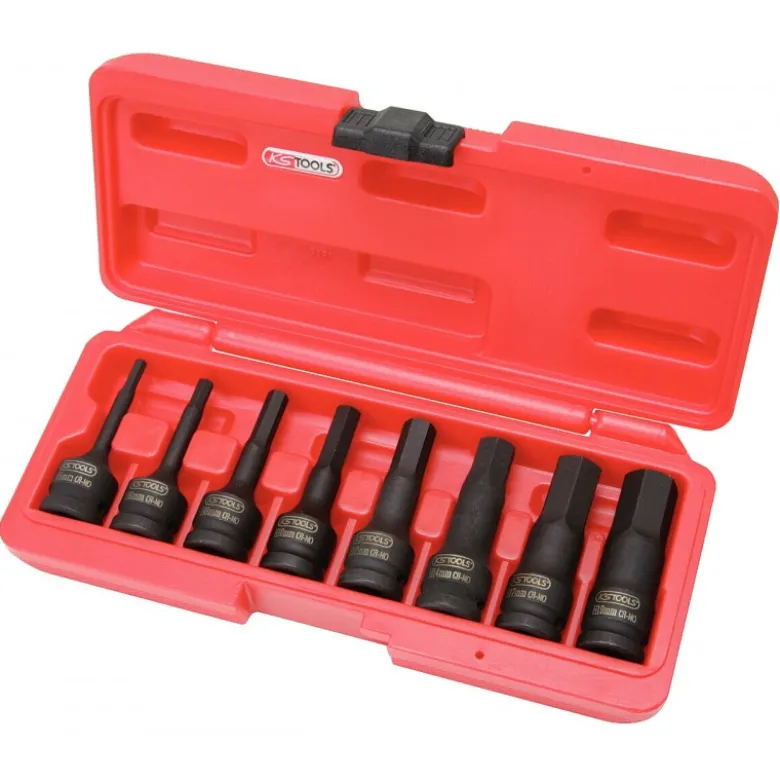 Jeu de douilles mâles à chocs 6 pans 1/2'', L.75 mm - 8 pcs KS Tools | 911.0902