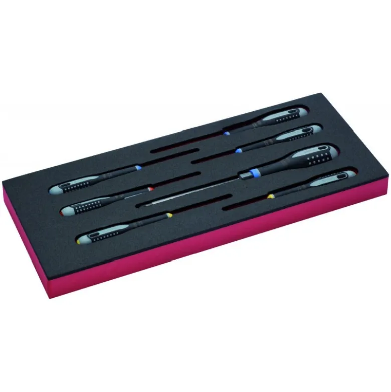 Jeu de tournevis pour vis à fente/Phillips/Pozidriv/6 pans, module mousse 1/3 Fit&Go - 7 pcs - Bahco | FF1E1005