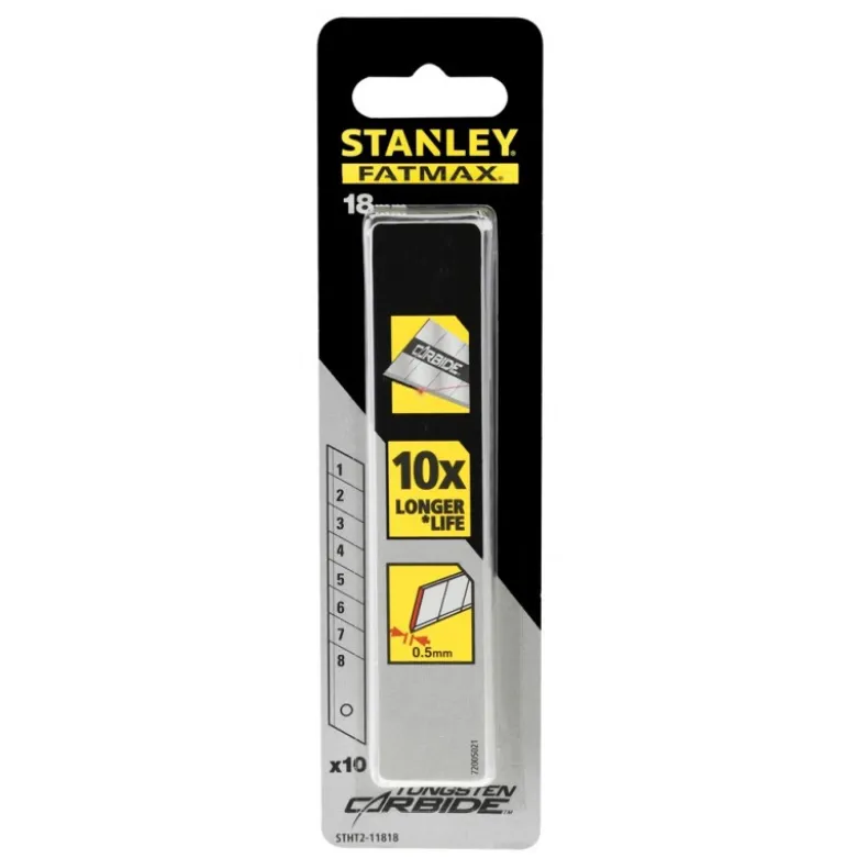 Lames de cutter Fatmax 18 mm au carbure de Tungstene - carte 10 lames - STANLEY | STHT2-11818