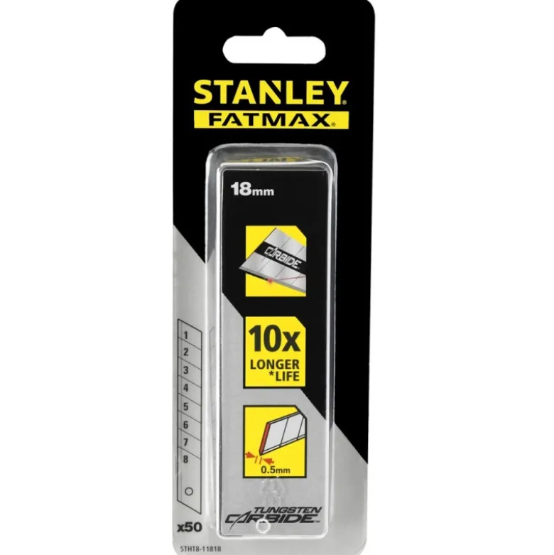 Lames de cutter Fatmax 18 mm au carbure de Tungstene - carte 50 lames - STANLEY | STHT8-11818