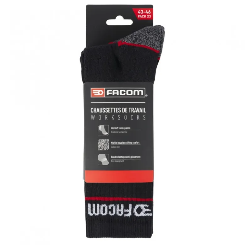 Lot de 3 paires de chaussettes de travail longues - FACOM | FX/1/CHS/X3/RED