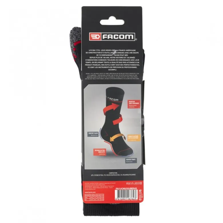 Lot de 3 paires de chaussettes de travail longues - FACOM | FX/1/CHS/X3/RED