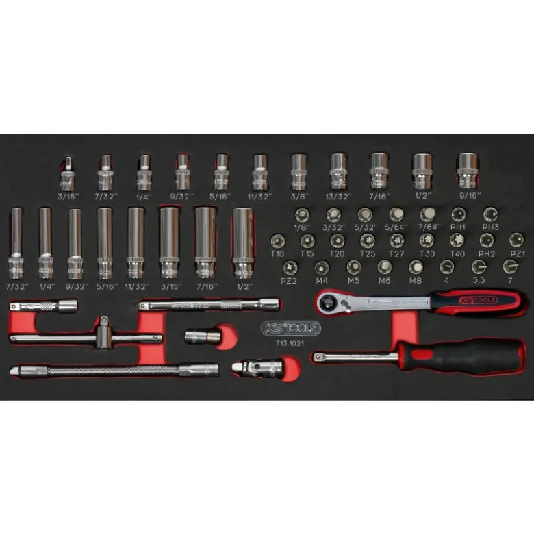 Module de douilles et accessoires ULTIMATE 1/4" en pouces, 51 pièces - KS Tools | 713.1021