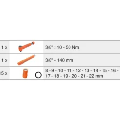 Module de douilles et clé dynamométrique 3/8'' 10- 50 Nm isolées 1000 V 17 pièces - KSTools | 713.1127