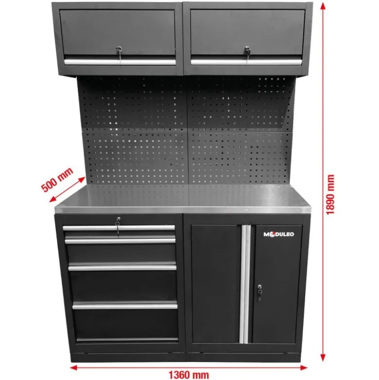 Module d’extension du système d’armoire d’atelier, plan de travail en acier inoxydable - KSTools | 866.6030