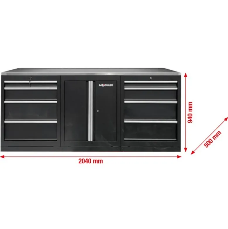 Module d’extension du système d’armoire d’atelier, plan de travail en acier inoxydable, établi - KSTools | 866.6050