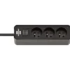 Multiprise Ecolor 3 prises avec interrupteur, noire/noire, 1,5m H05VV-F 3G1,0 - Brennenstuhl | 1153231000