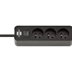 Multiprise Ecolor 3 prises avec interrupteur, noire/noire, 1,5m H05VV-F 3G1,0 - Brennenstuhl | 1153231000