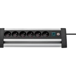 Multiprise Office-Line Alu 6 prises avec interrupteur, 3m H05VV-F 3G1,5, noire/a - Brennenstuhl | 1394001416