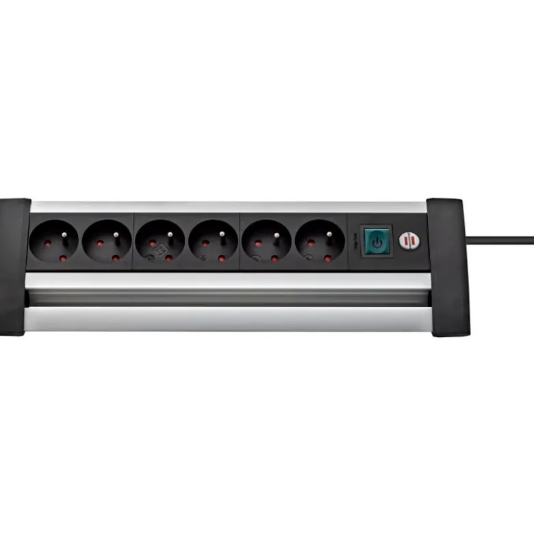 Multiprise Office-Line Alu 6 prises avec interrupteur, 3m H05VV-F 3G1,5, noire/a - Brennenstuhl | 1394001416