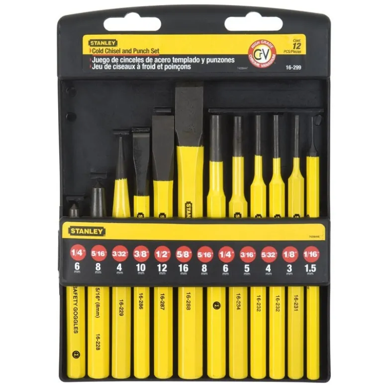 OUTILS DE FRAPPE (CHASSE-GOUPILLES + BURIN A FROID) JEU DE 12 PIÈCES STANLEY 4-18-299