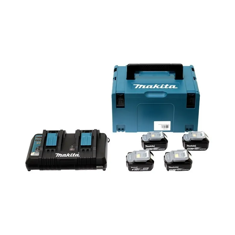 197503-4 | Pack Makita Énergie 18 Volts Li-Ion 4 batteries 4Ah BL1840 + 1 chargeur double DC18RD avec coffret MAK-PAC Makita