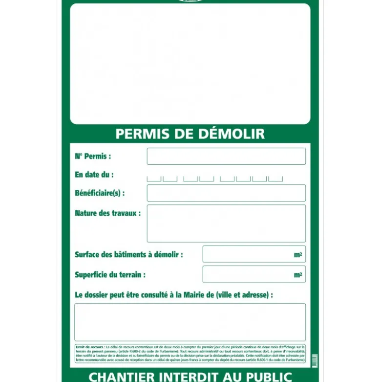 PERMIS DE DEMOLIR 1200X800MM TALIAPLAST | 570103