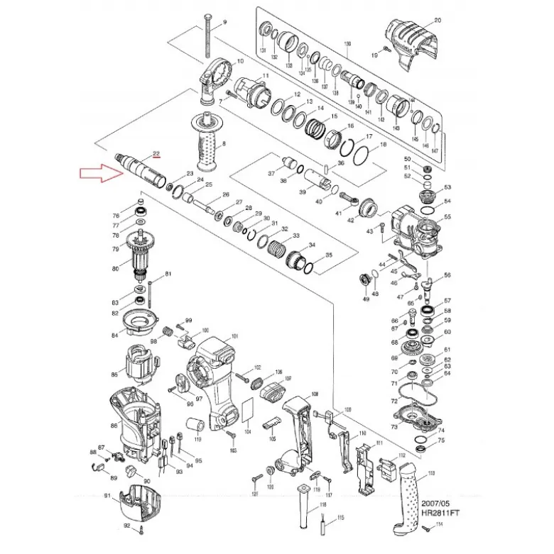 Pièce détachée support d'outil pour perforateur burineur Sds+ HR2811FT Makita | 158286-1