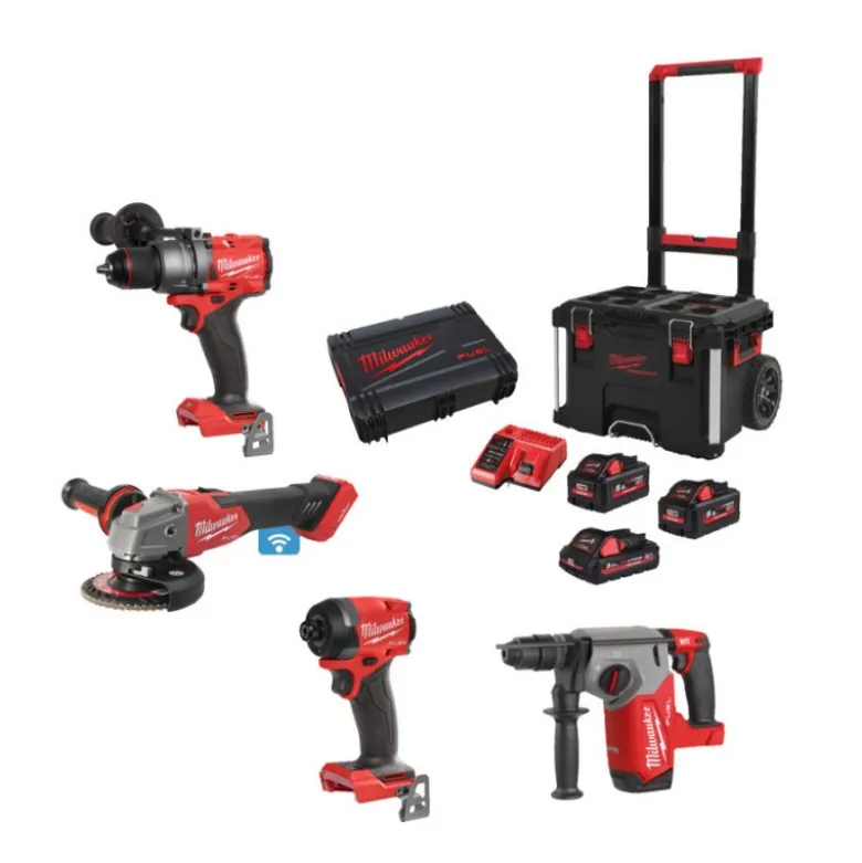 Powerpack 4 Outils Perceuse à percussion + Perfo-burineur + Meuleuse + Visseuse à chocs M18 volt Milwaukee | 4933493334