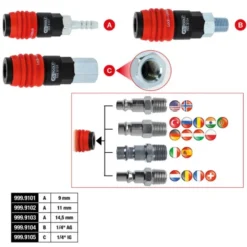 Raccord de sécurité à air comprimé universel 3-en-1, 14,5 mm avec raccord pour tuyau - KSTools | 999.9103